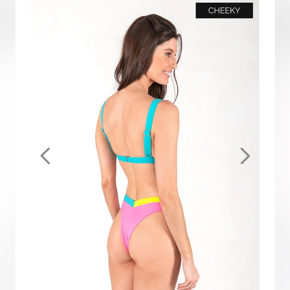 NWT OneOne Swimwear Bikini SET Martinica Pink Blue Yellow Neon Jesse Kameron New - Picture 8 of 12